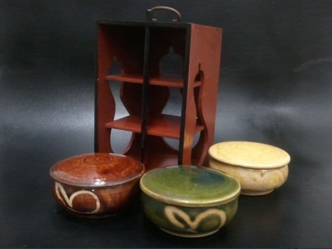 ☆☆r☆【美術陶芸 陶磁器 インテリア】清水焼 蓋物 瓢箪紋 香の物入 蓋付き小鉢 三段鉢拍卖