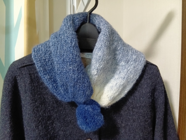 ハンドメイド 手編み ストール(ネイビー)拍卖