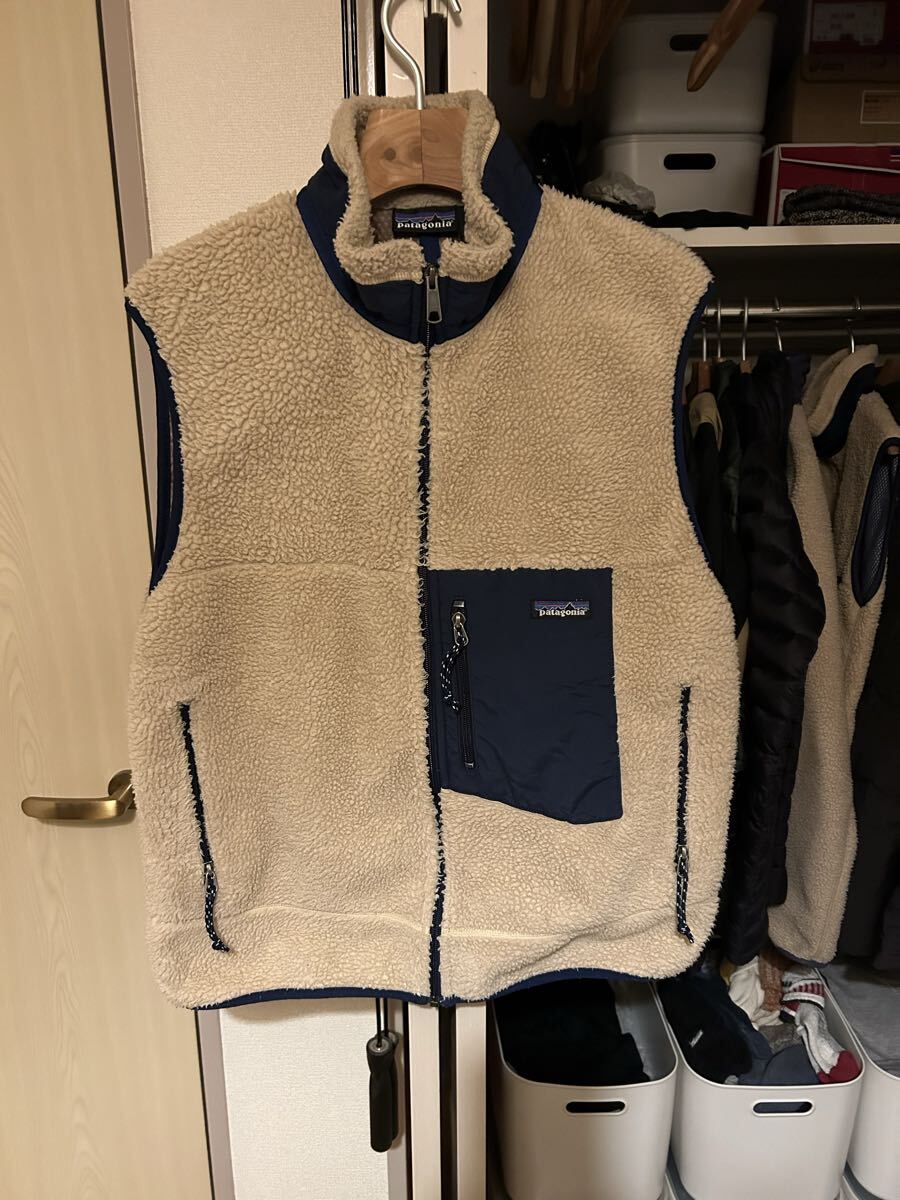 美品 patagonia パタゴニア レトロxベスト ナチュラルxネイビー 2001年製 Lサイズ フリースベスト ビンテージ拍卖