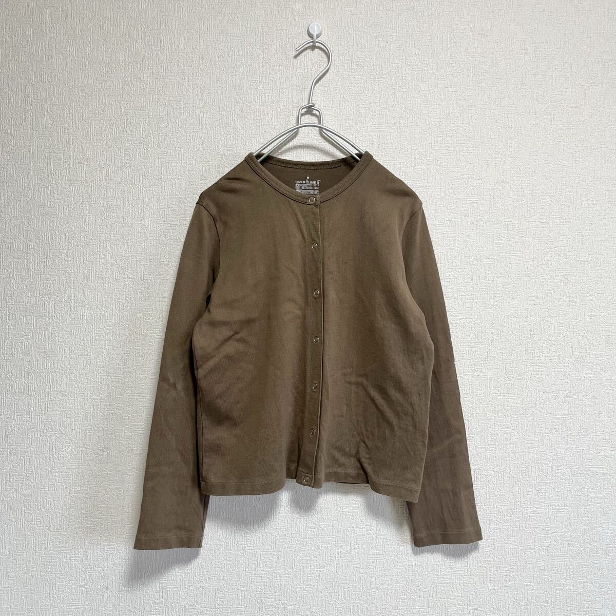 MUJI 無印良品|太番手天竺編みカーディガン モカベージュ M|スナップボタンカーディガン クルーネック コットン拍卖