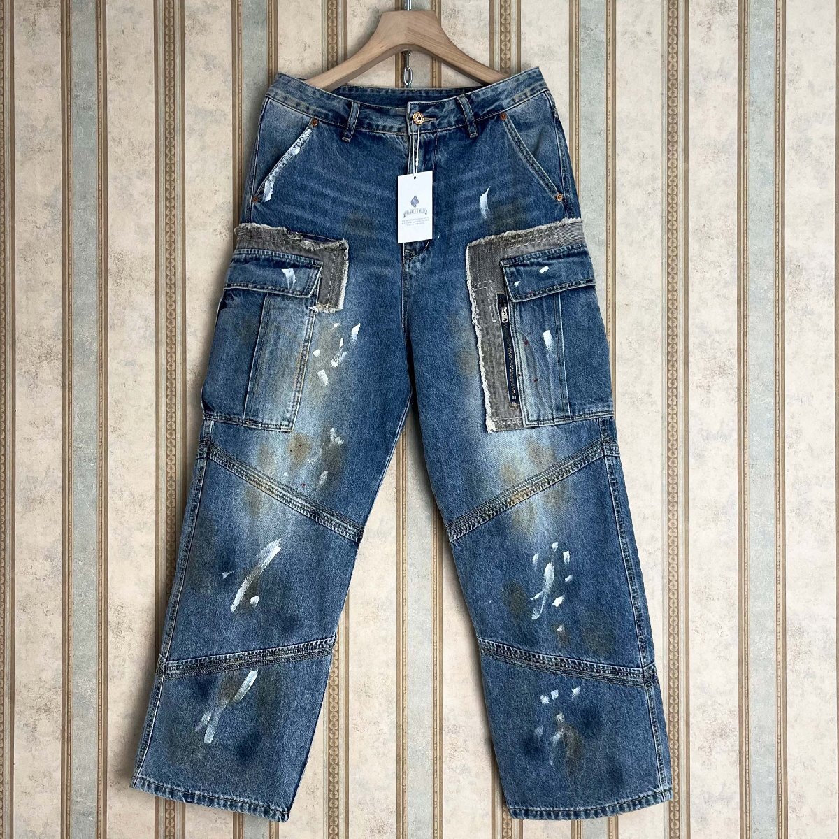 逸品 定価4万 FRANKLIN MUSK・アメリカ・ニューヨーク発 デニムパンツ 綿混 ソフト ダーティ加工 ストリート カーゴパンツ 普段着 サイズ31拍卖