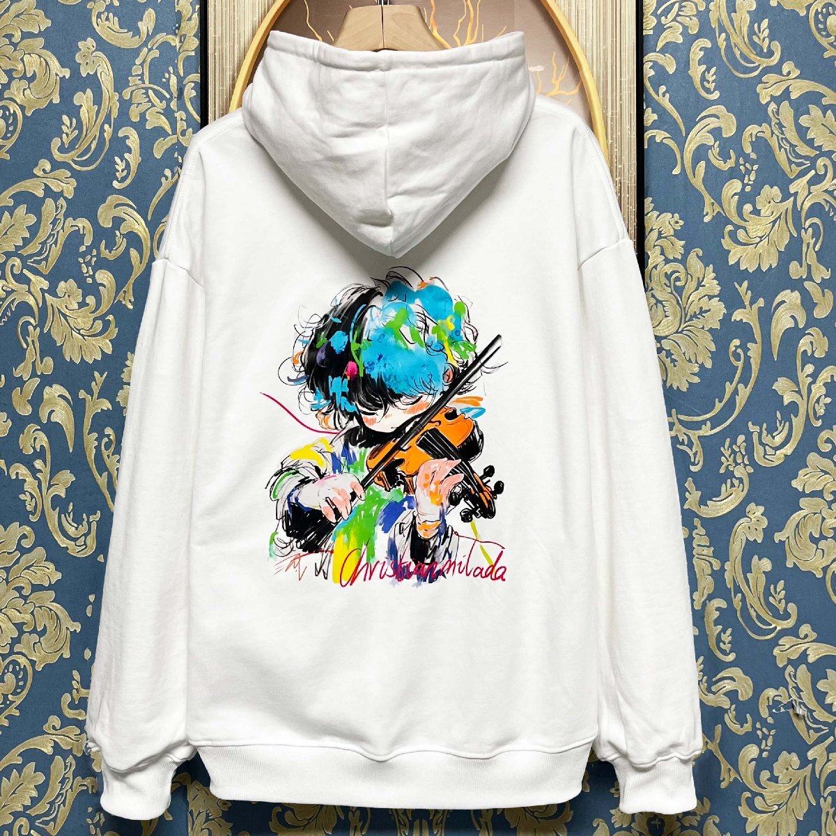 定価4万★christian milada・ミラノ発・パーカー★コットン100% 人気 保温 個性 ソフト バイオリン スウェット ユニセックス 春秋 XL/50拍卖