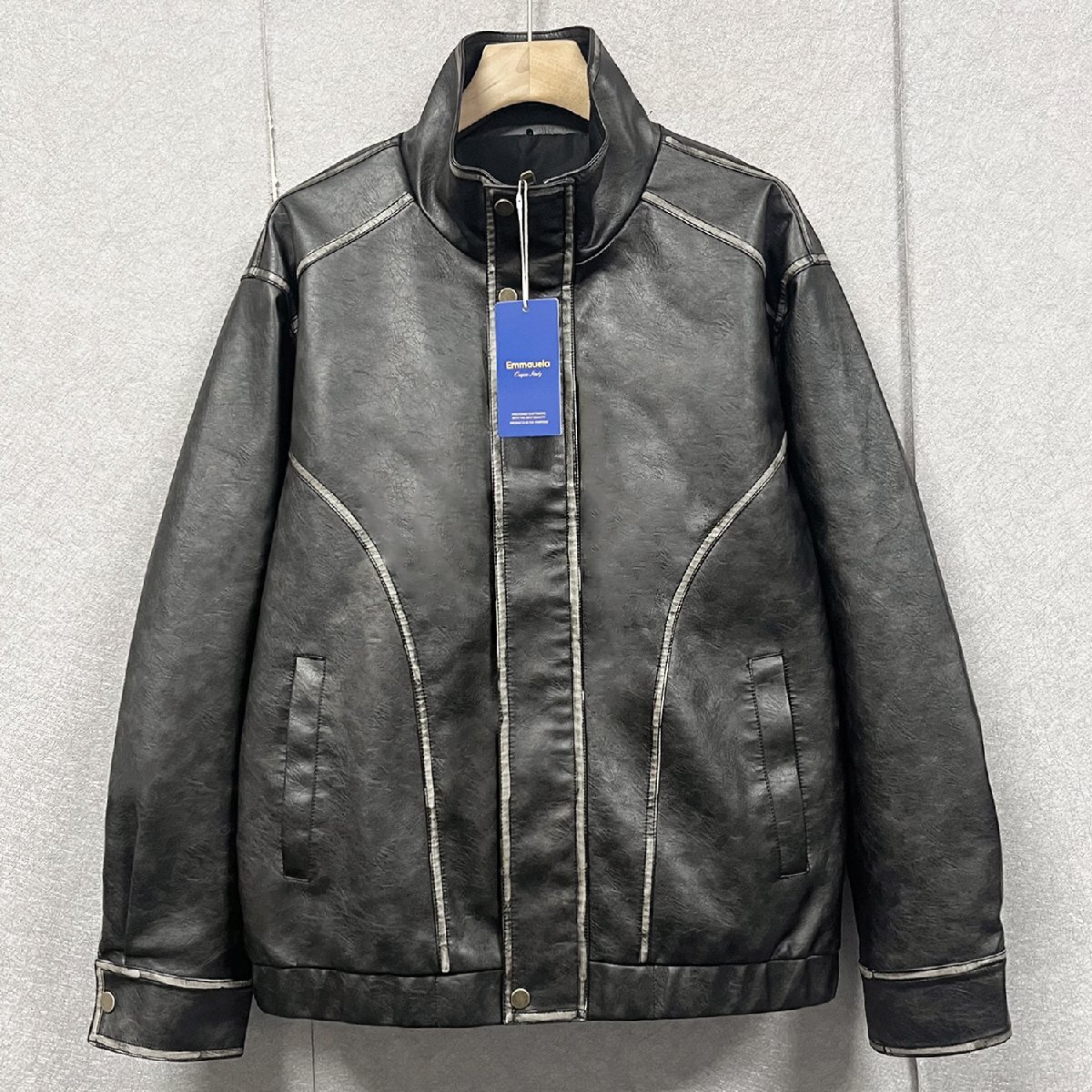 上級・レザージャケット 定価12万◆Emmauela・イタリア・ミラノ発◆最高級牛革 本革 ソフト ビンテージ 革ジャン ライダース バイク用 M/46拍卖