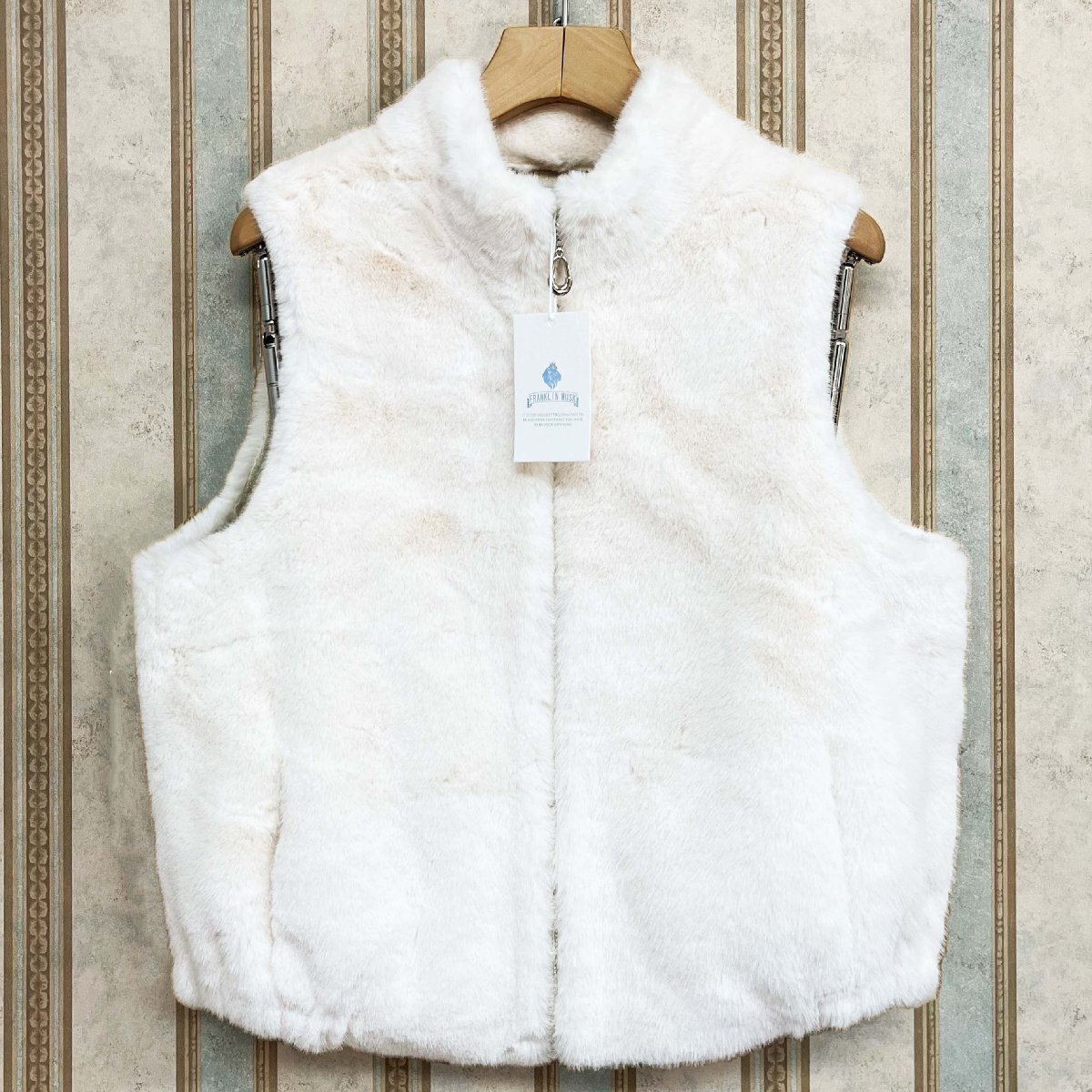 上級 定価7万 FRANKLIN MUSK・アメリカ・ニューヨーク発 ファーベスト ミンク混 もこもこ スタンドカラー ノースリーブ アウター サイズ1拍卖