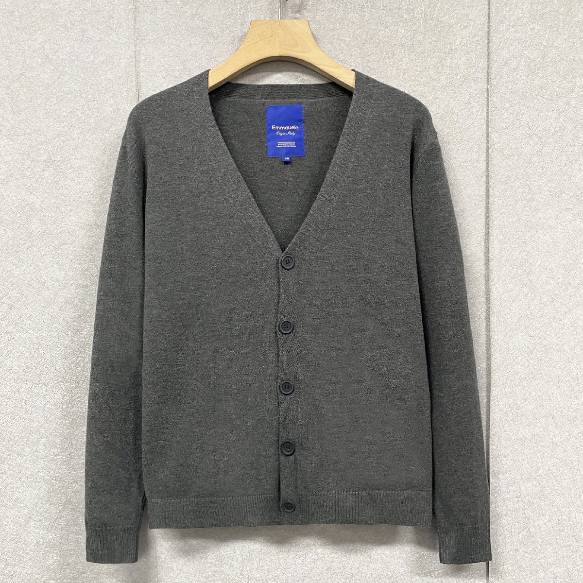 定番・カーディガン 定価5万◆Emmauela・イタリア・ミラノ発◆上質 ウール混 ソフト ニット 無地 着せ シンプル 通勤通学 普段着 XL/50拍卖