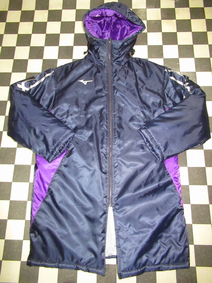 ★ミズノ×読売新聞★美品 フード付中綿入ベンチコート フリーサイズ ネイビー拍卖