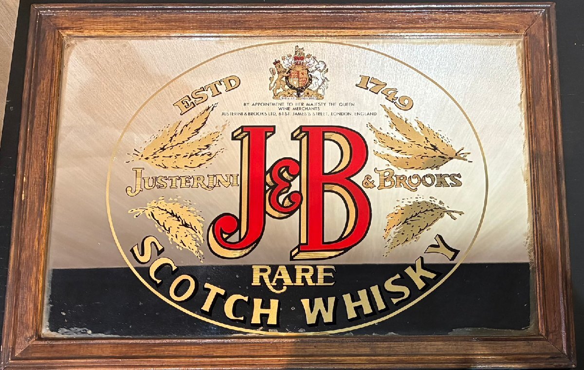 ★ヴィンテージ Justerini & Brooks J&B スコッチウイスキー パブミラー バーミラー サイズ(約)幅50×奥2×H35㎝拍卖