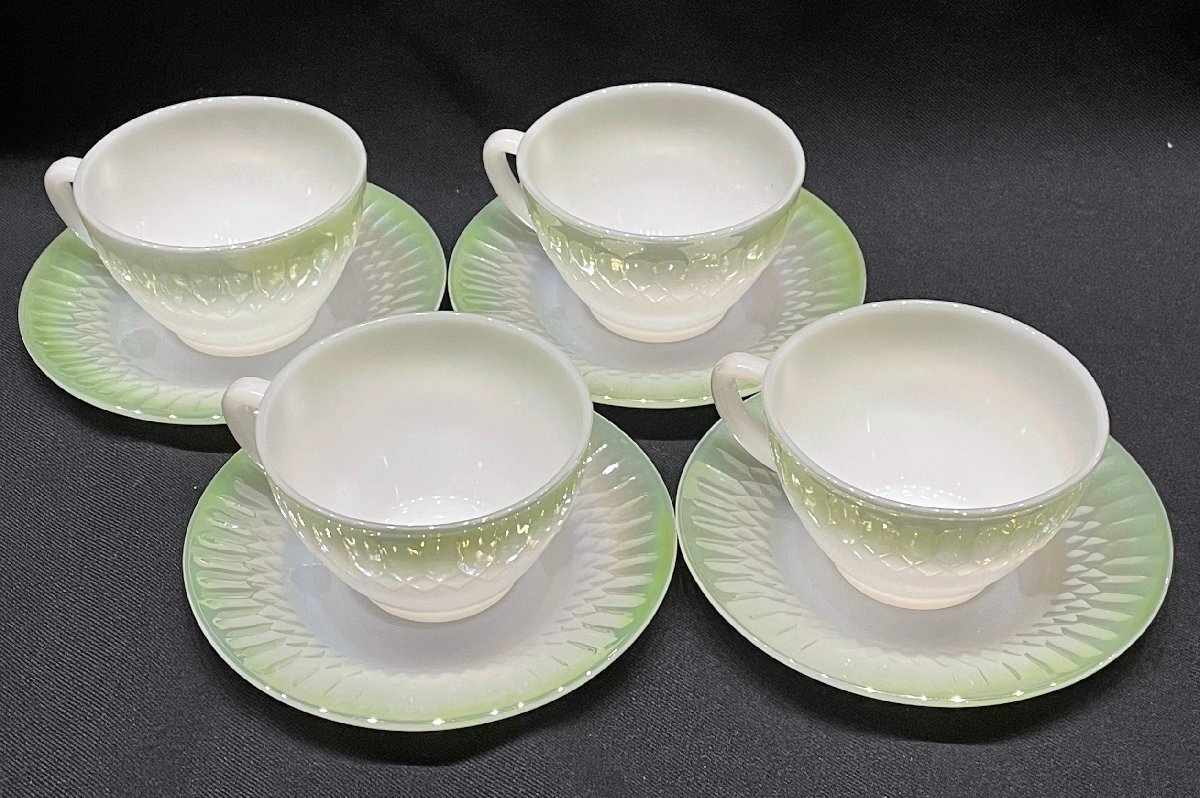 ★貴重! ヴィンテージ! フェデラル federal HEAT PROOF ガラス製 丸型 コーヒー カップ&ソーサー ミルクグラス 4個セット アンティーク拍卖