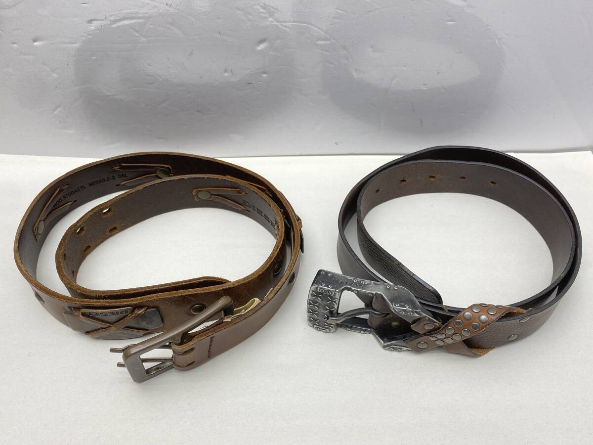 DIESEL ディーゼル レザーベルト 2点 made in Italy イタリア製 ベルトバックル 拍卖