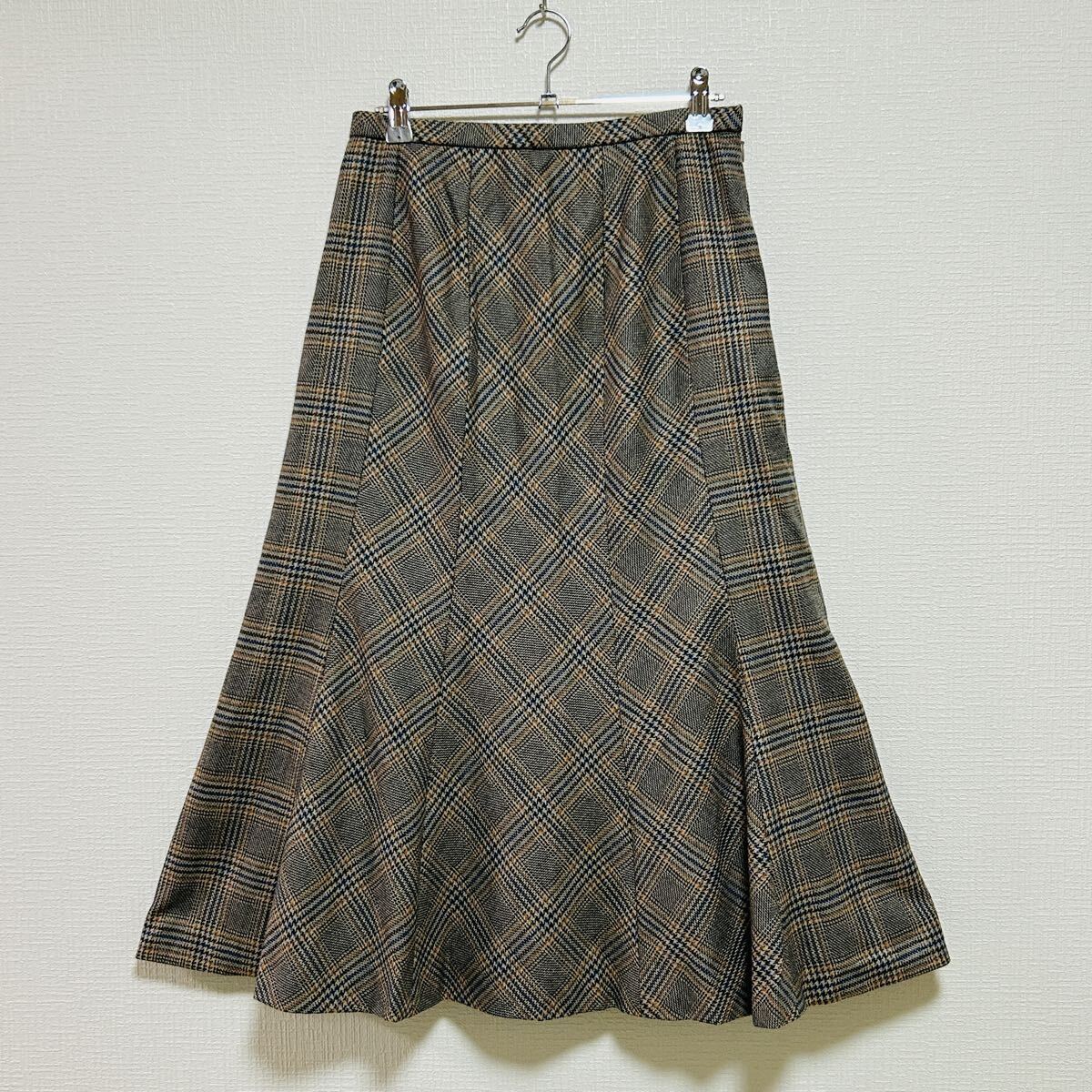 Leilian レリアン スカート 13号 グレー系 ロング丈 ウール90% カシミヤ10% 裏地キュプラ 訳あり拍卖