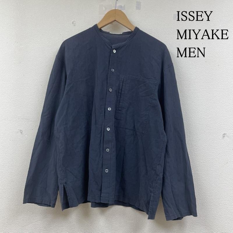 イッセイミヤケ MEN プレーンシャツ 長袖 シャツ ノーカラー ブルーグレー me12fj642 2拍卖