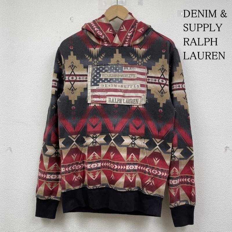 デニムアンドサプライラルフローレン フラッグパッチ フレンチテリー ネイティブ柄 プルオーバー パーカー 星条旗 パッチ XS拍卖