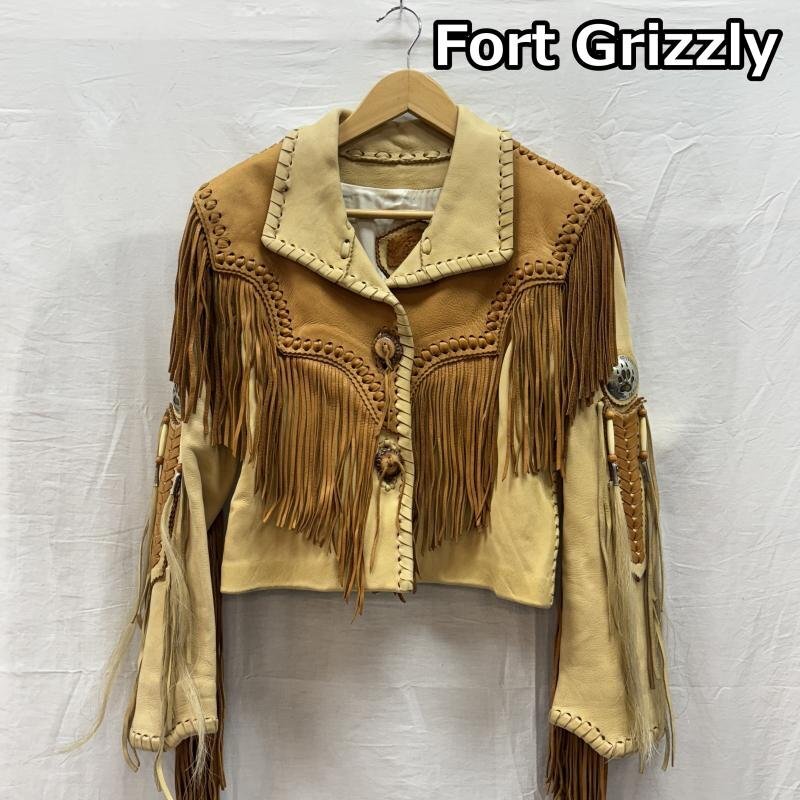 古着 Fort Grizzly ARIZONA TERR. 編み込み レースアップ フリンジ 馬毛 ウエスタン レザー ジャケット M拍卖