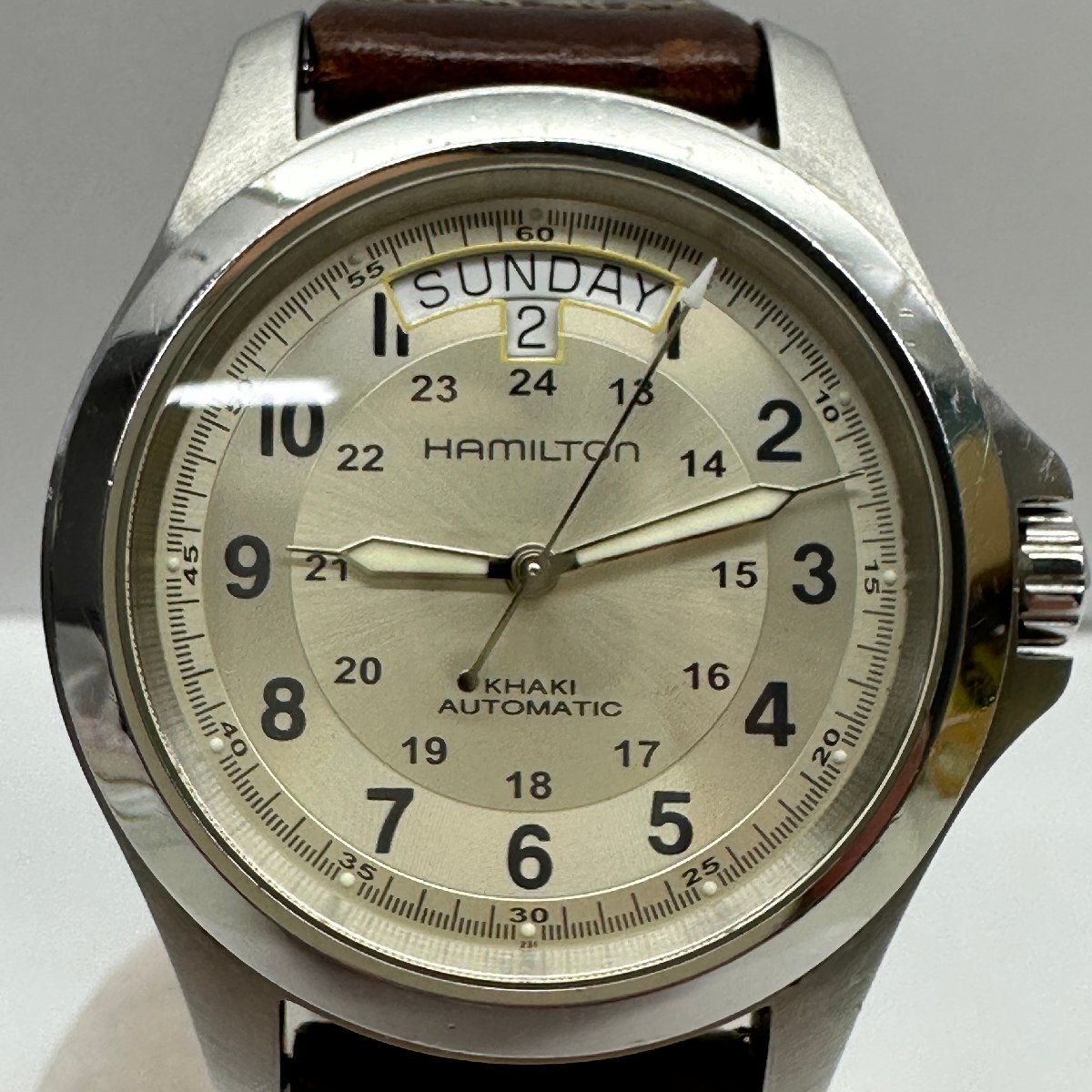 稼働品 HAMILTON ハミルトン H644550 KHAKI カーキ 自動巻き デイデイト 裏スケ メンズ拍卖