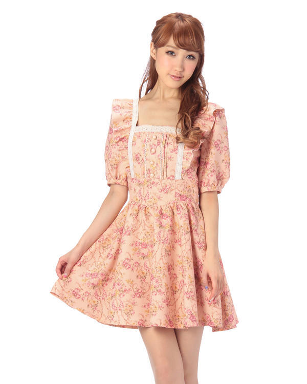 新品タグ付未使用品 リズリサ LIZ LISA ワンピース ピンク 花柄 薔薇 フリル レース リボン 定価9345円拍卖