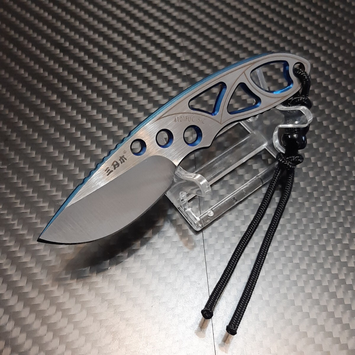 ステンレス ミニナイフ シルバー ネックレスケース付き ブルー拍卖