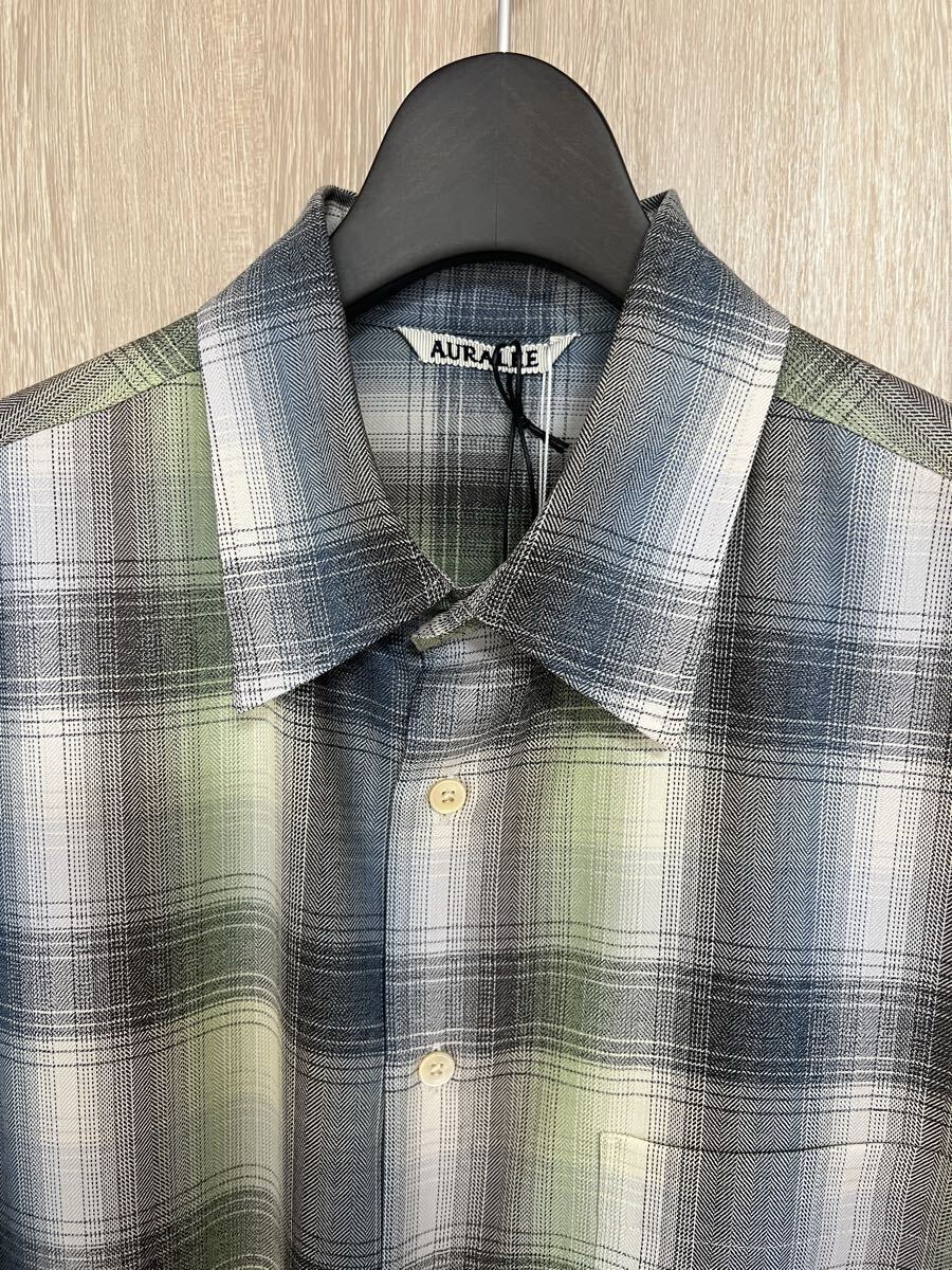 AURALEE 25AW サイズ3 SUPER LIGHT WOOL CHECK SHIRT スーパーライトウールチェックシャツ ブルー グリーン グレー オーラリー拍卖