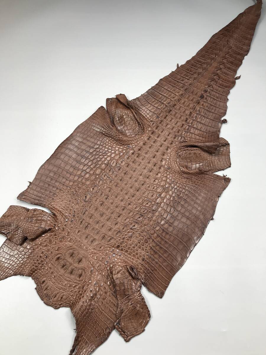 ナイルクロコダイル レザークラフト ワニ革本 背部革 腹割り ハンドメイド手作り ハギレ 材料 財布/靴/バッグ用 ブラウン 実物撮影No.83828拍卖