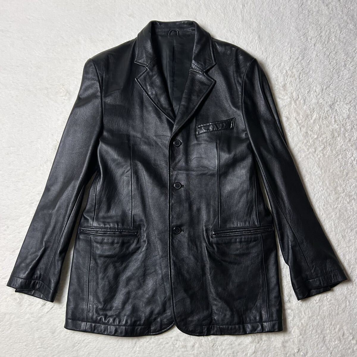 シープスキン 羊革 本革レザージャケット レザーコート カーコート メンズ ブラック 黒拍卖