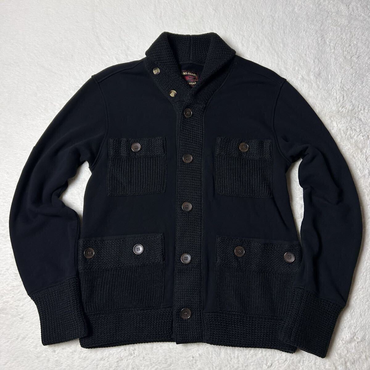 BEANS HEARTE ビームスハート カーディガン ショールカラー ヘチマ襟 スウェット ニット切替え アウター メンズ カジュアル M ブラック 黒拍卖