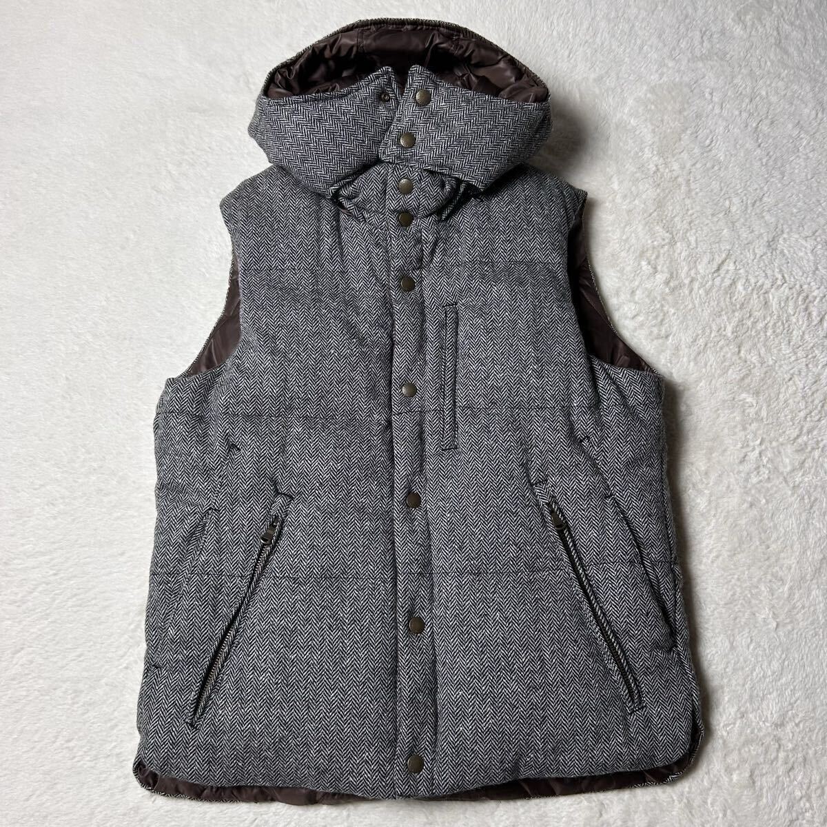 NICOLE ニコル リバーシブルダウンベスト アウター メンズ カジュアル 50 ヘリンボーン グレー ブラウン L 拍卖