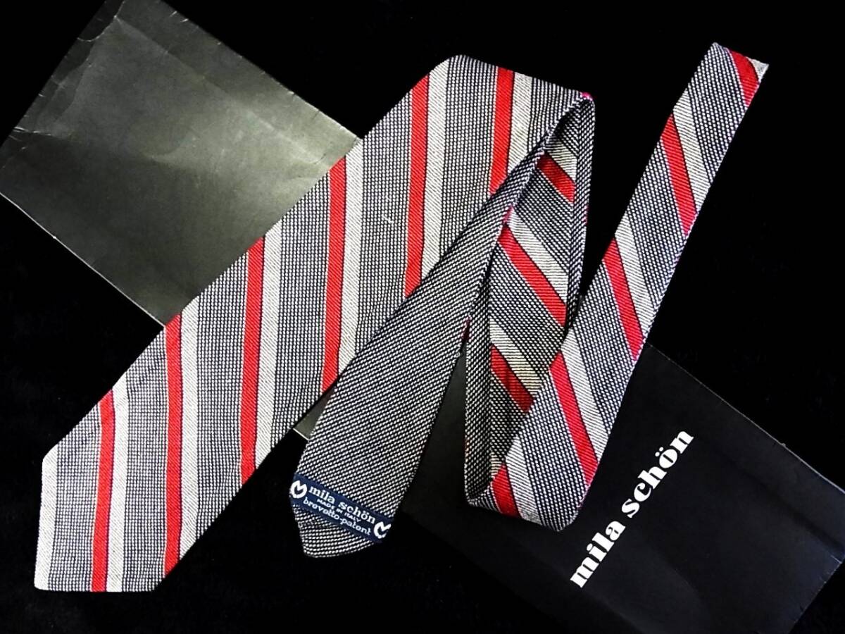 ★*:.*:【美品】WL1074☆【コットン100%】ミラショーン【mila schon】【両面リバーシブル】ネクタイ拍卖