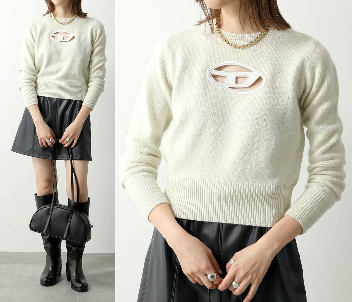 新品タグ付き 53,900円 DIESEL ディーゼル カシミヤ混ウール ロゴ刺繍ニット M-AREESA ホワトグリーン S拍卖