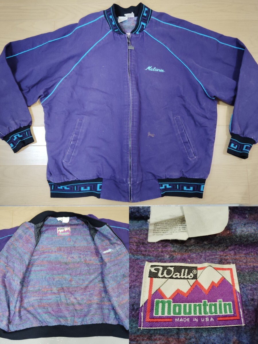 80年代ヴィンテージアイテム アメリカ製 Wallsウォールス【ネイティブ風ブランケットライニング仕様ダックジャケット】◆XL/パープル拍卖