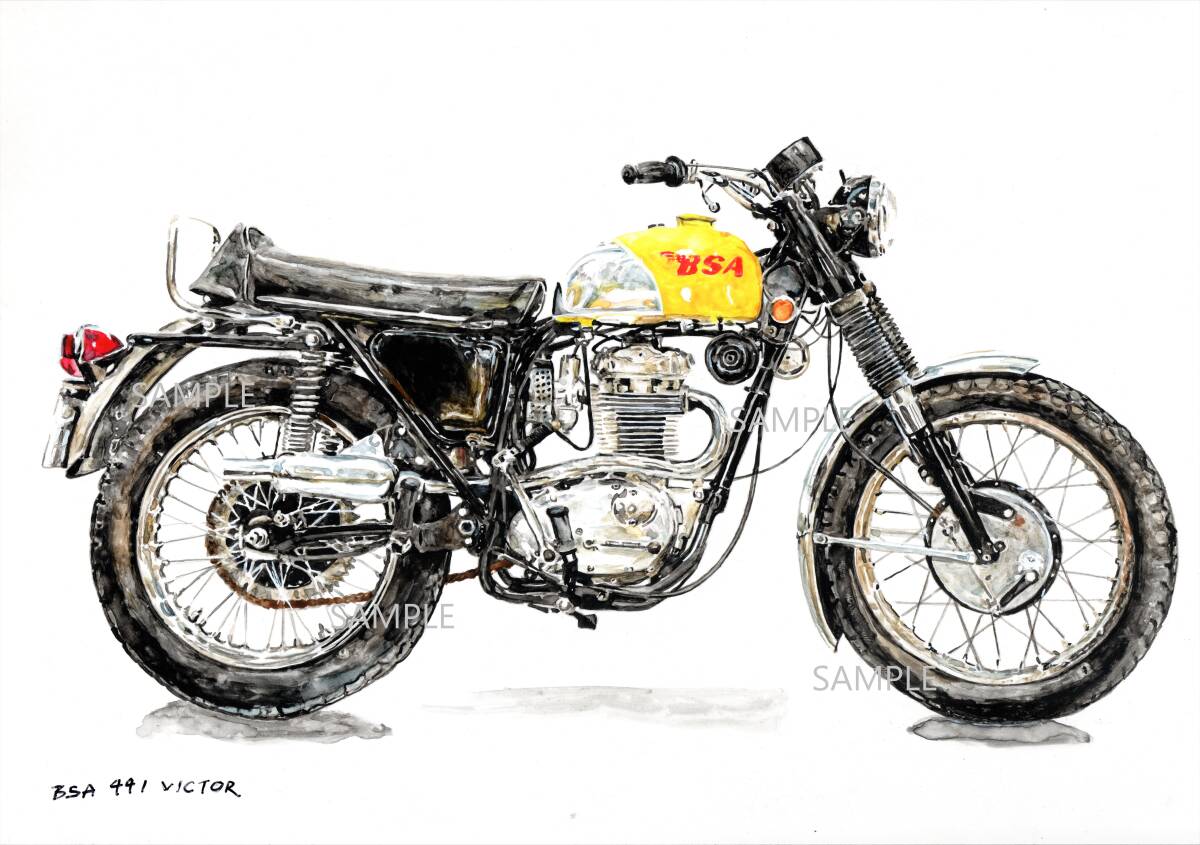 A4プリントです BSA441ヴィクター 水彩画 バイクイラスト 拍卖