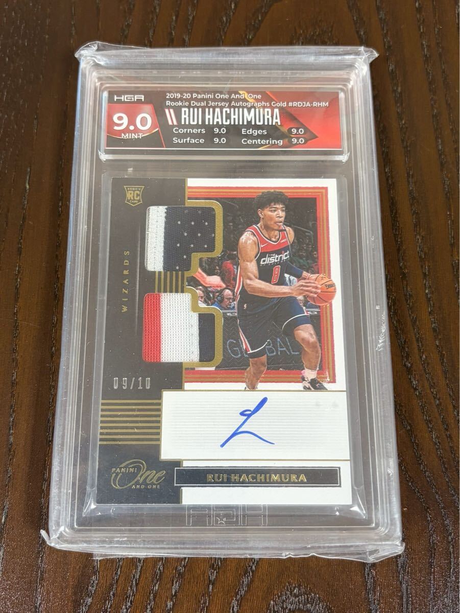 10枚限定 鑑定済 HGA9 八村塁 Panini One And One RC Dual Jersey Auto Gold Rui Hachimura Wizards ルーキー 9/10 直筆サイン ジャージ拍卖