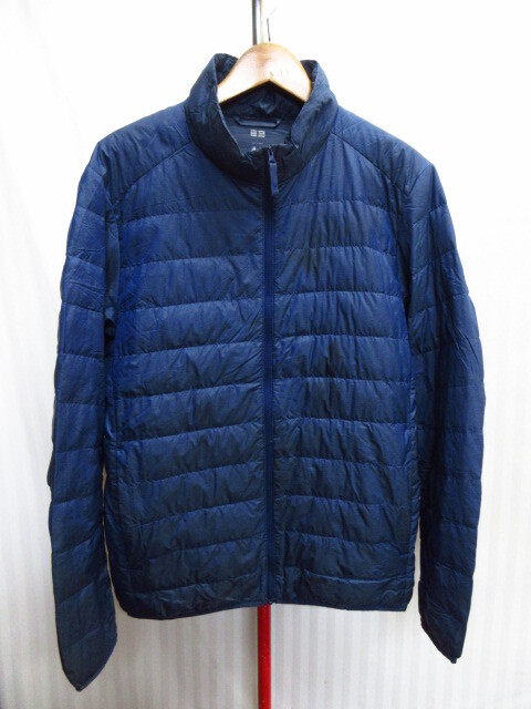 ユニクロ ウルトラライトダウンジャケット メンズL 紺 軽量ダウンジャンパー コンパクトダウンコート 保温防寒ダウンアウター 10282拍卖