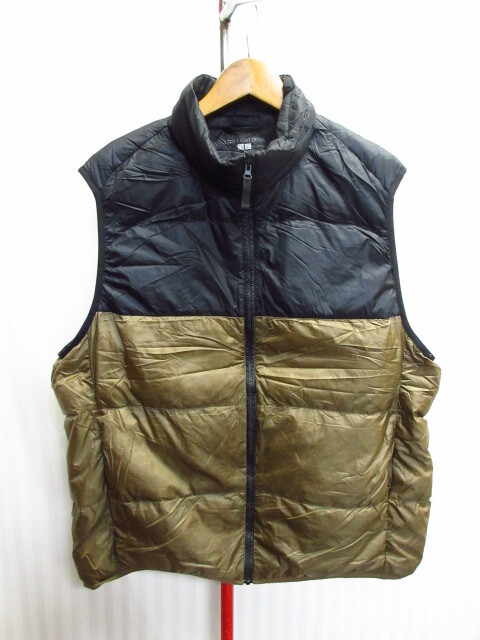 ユニクロ ウルトラライトダウンベスト メンズXL LL 黒茶 バイカラー 軽量ダウンジャンパー 保温防寒コンパクトダウンジャケット 10281拍卖
