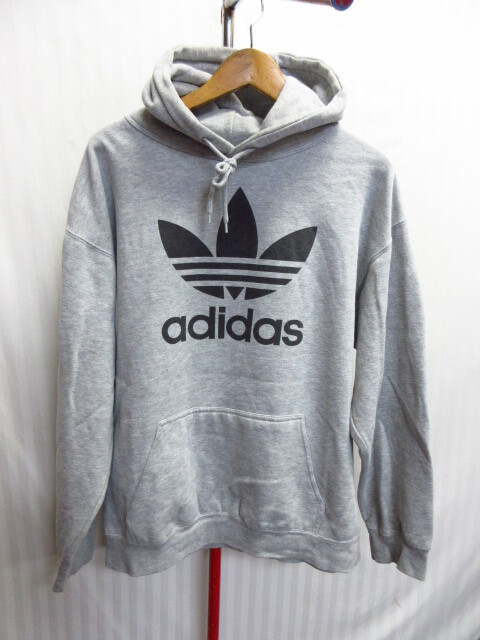 アディダス ビッグトレフォイル パーカー メンズ2XO XXXL 三つ葉ビッグロゴ スウェットフーディー フード付きジャージトップ グレー10301拍卖