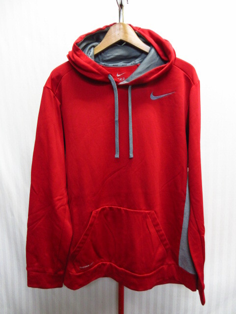 ナイキ NIKE THERMA FIT フルジップパーカー メンズXL LL 赤 スウォッシュロゴ刺繍スポーツフーディー フード付ジャージトップ 10312拍卖