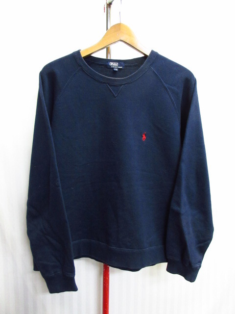 ラルフローレン ロゴ刺繍トレーナー メンズSM相当 SIZE170 紺 ネイビー スウェット ジャージトップ クルーネック V地ガゼット 11073拍卖