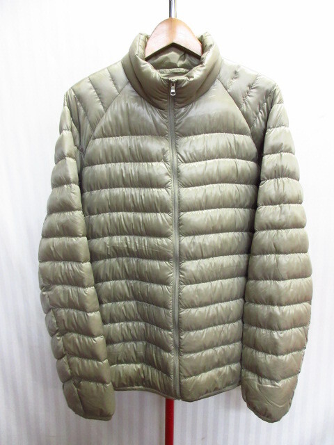 ユニクロ ウルトラライトダウンジャケット メンズL グレーベージュ系 軽量ダウンジャンパー コンパクトダウンコート 防寒保温ウエア11113拍卖