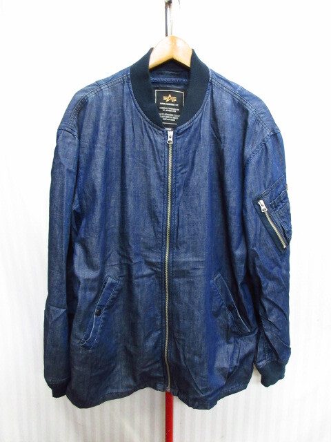 ALPHA アルファ デニムMA-1 メンズL インディゴ地フライトジャケット ボンバージャケット デニムジャケット Gジャン ブルゾン 11144拍卖