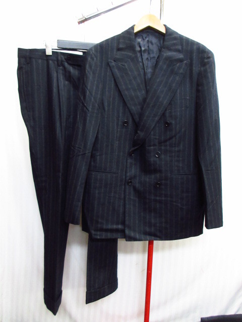 ユナイテッドアローズ ダブル仕様スーツ上下セットアップ メンズ50 LL XL 紺ストライプ柄テーラードジャケット&スラックス ビジネス11142拍卖