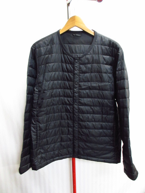 タケオキクチ ノーカラーダウンジャケット メンズL 黒 襟なしインナーダウンウエア ライナーダウンジャンパー 保温防寒ダウンコート11272拍卖