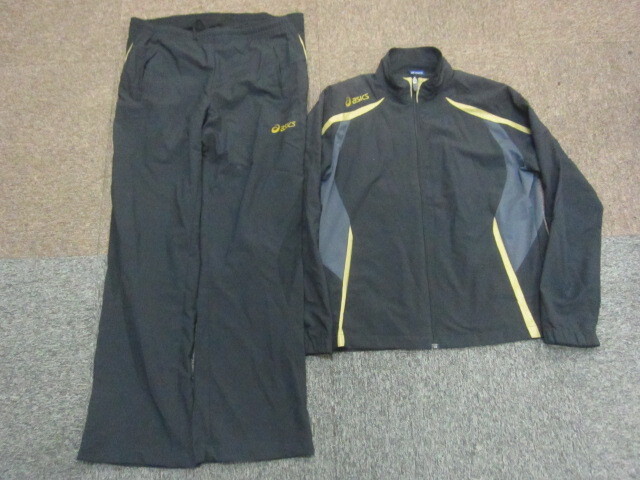 アシックス ナイロンジャージ上下セットアップ メンズL 黒ゴールド ウインドブレーカー上下 トラックジャケット&ジャージパンツ 11019拍卖