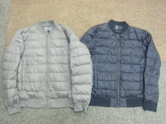 ユニクロ リブ付きウルトラライトダウンジャケット 2枚セット メンズM スタジャン型コンパクトダウンジャンパー 軽量ダウンアウター13009拍卖