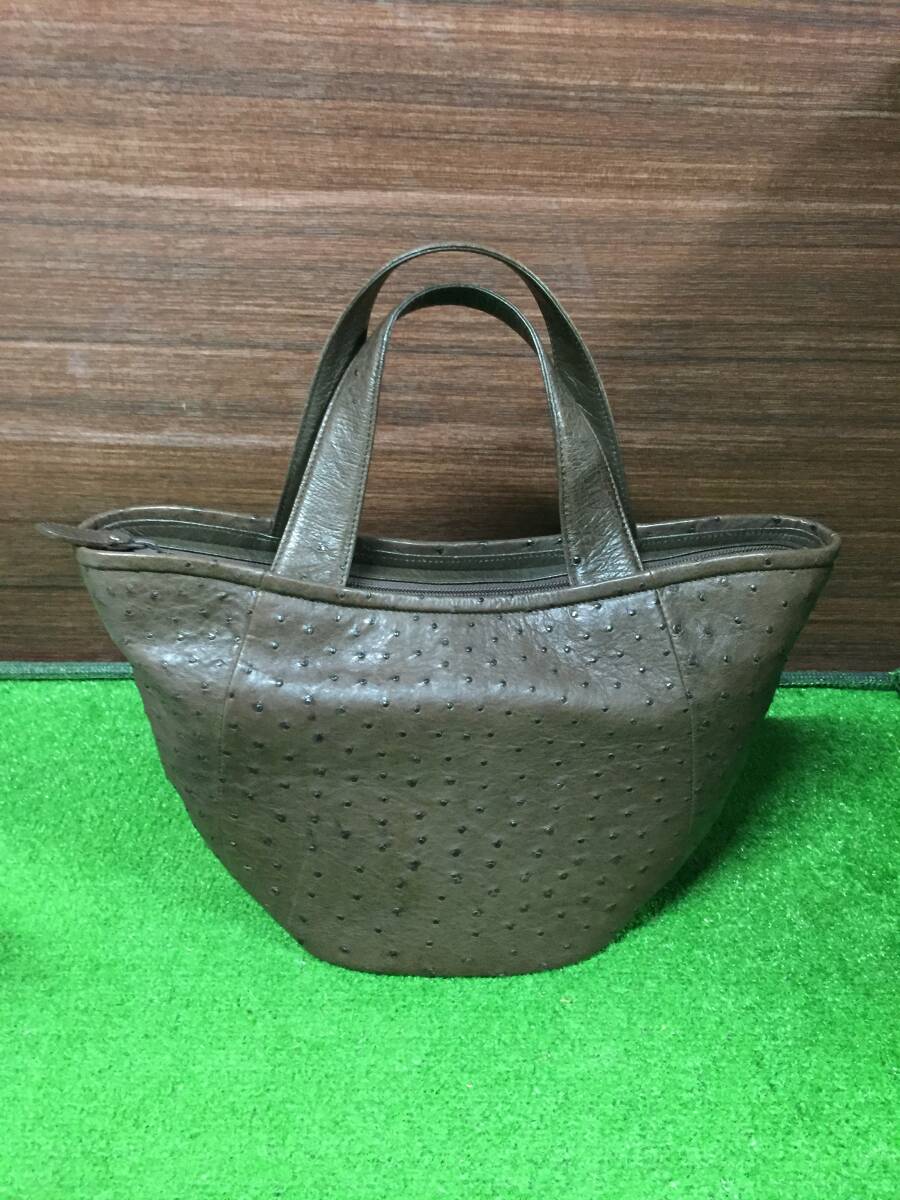 JRAタグ付き オーストリッチ ハンドバッグ ブラウン レディースバッグ 9-16拍卖