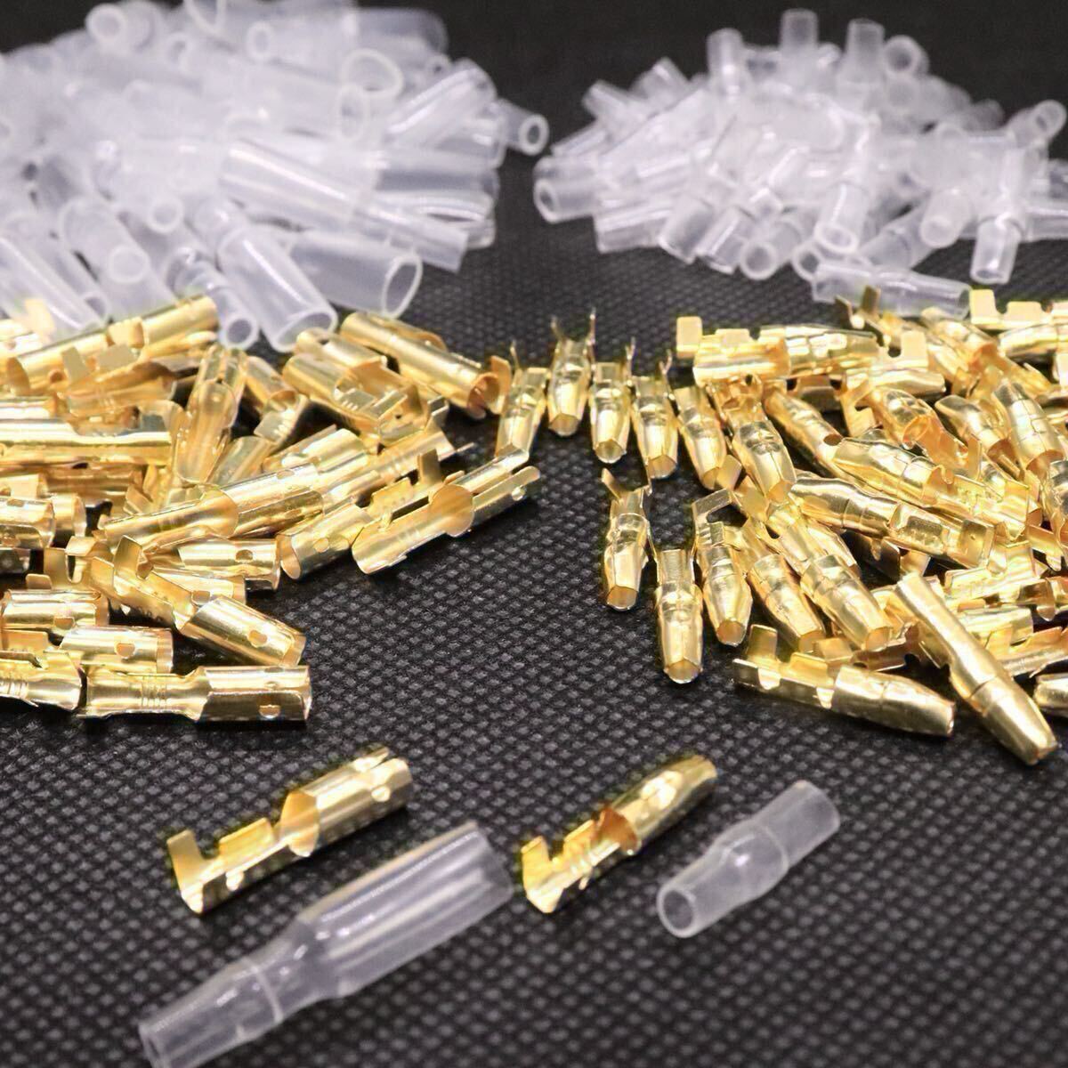 【送料無料】金メッキ ギボシ 端子 オス メス オススリーブ メススリーブ 各50個 計200個入 お買い得セット スピーカー オーディオ 配線拍卖