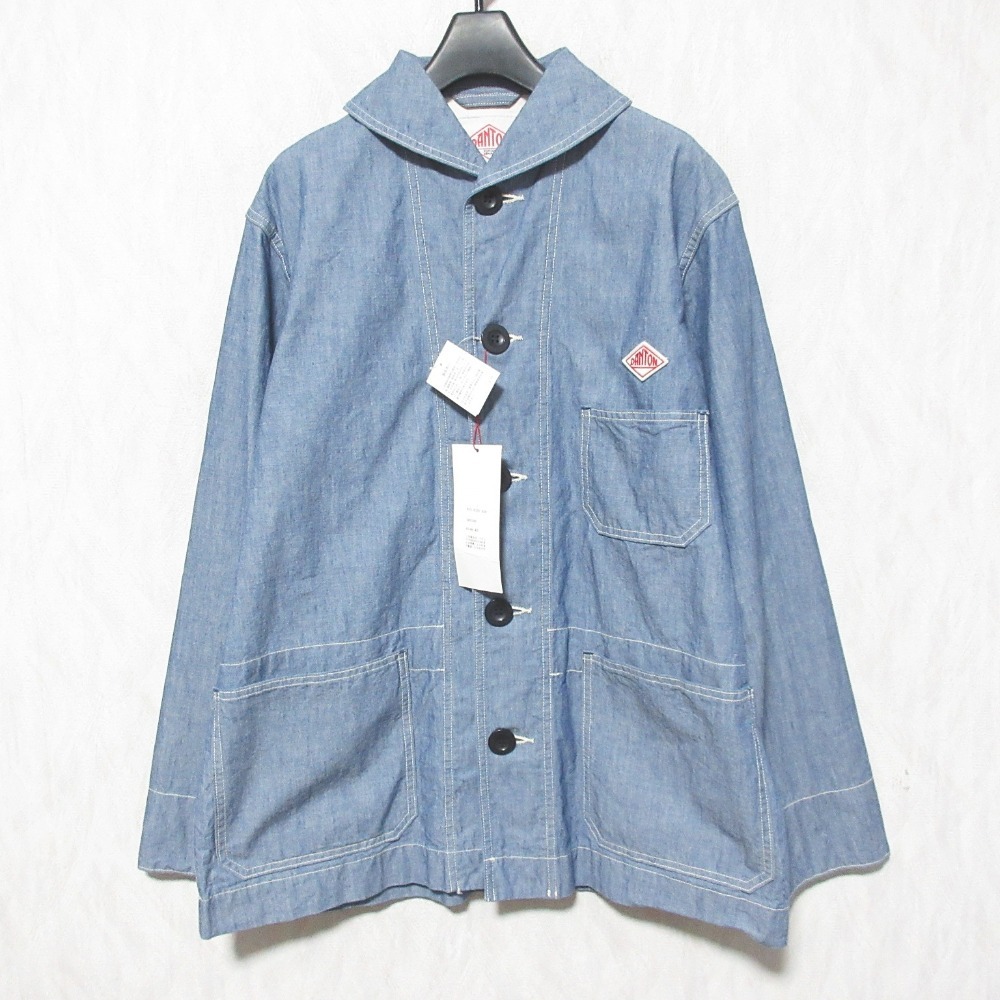 未使用 DANTON ダントン シャンブレー カバーオール ジャケット JD-8336 11S-SL-002 40 インディゴ拍卖