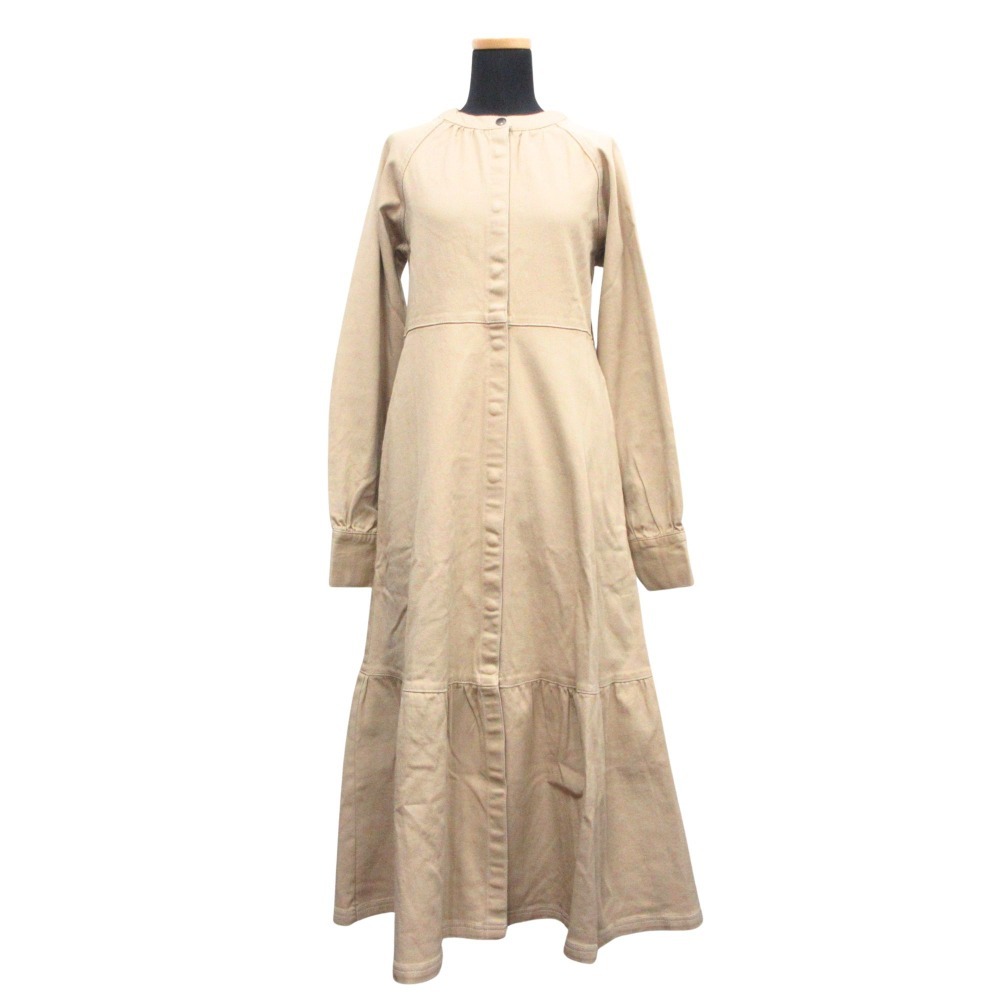 未使用 AZUL by moussy アズールバイマウジー ロング シャツ ワンピース ベルト付 フレア スカート 長袖 M ベージュ ブラウン系拍卖