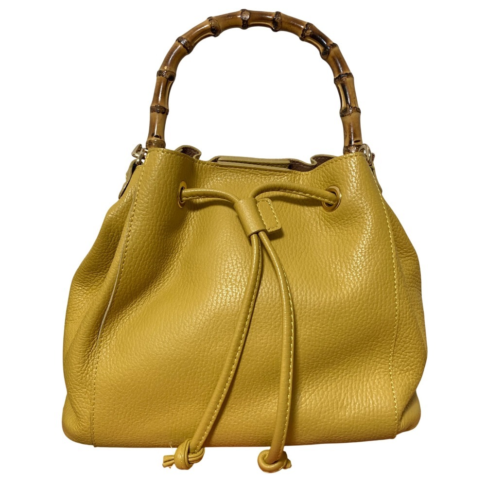 美品 BARNEYS NEW YORK バーニーズニューヨーク レザー バンブーハンドル ハンドバッグ ショルダーバッグ イエロー拍卖