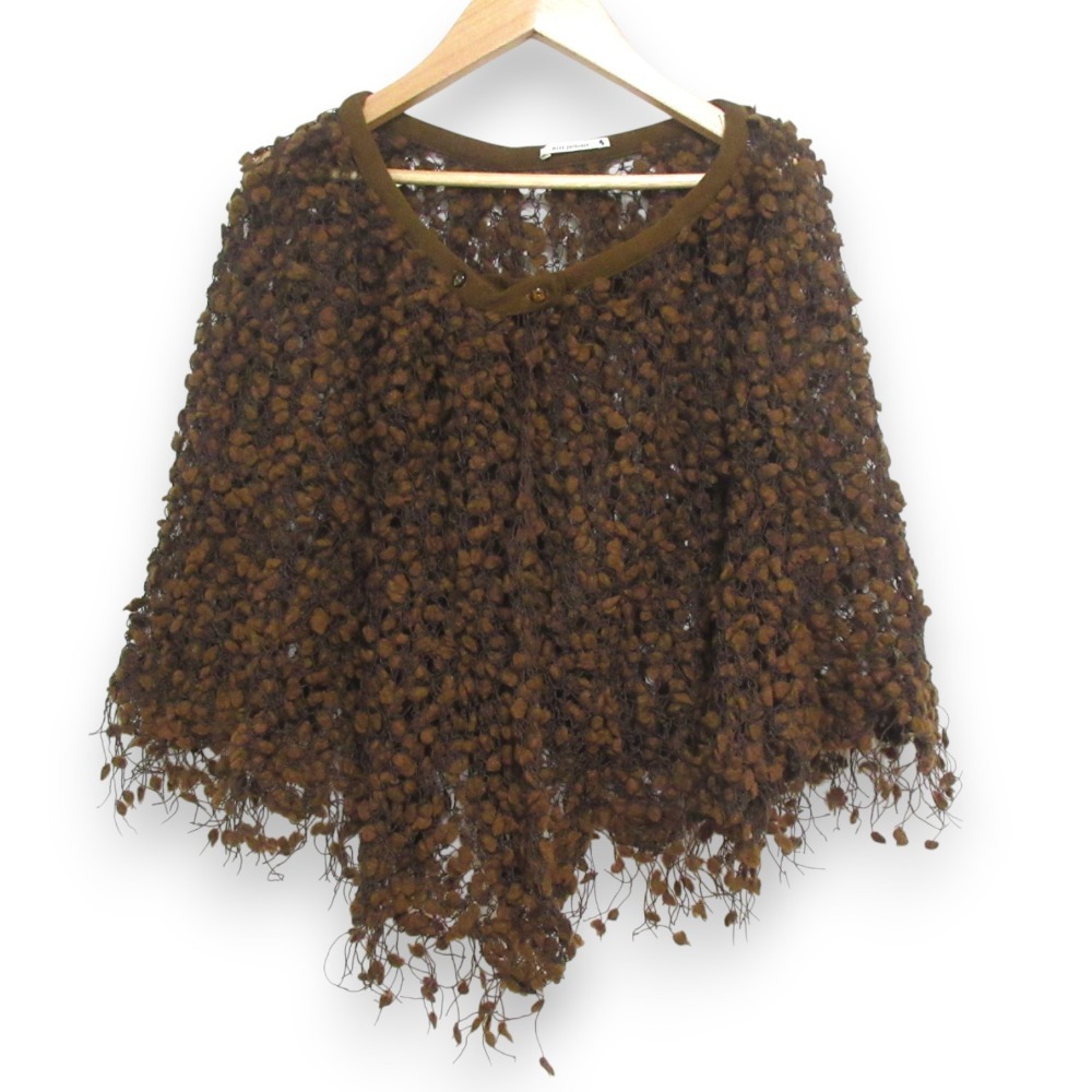 良品 mina perhonen ミナペルホネン mukku ウールブレンド ポンチョ ケープ La8757 サイズ36 ブラウン拍卖