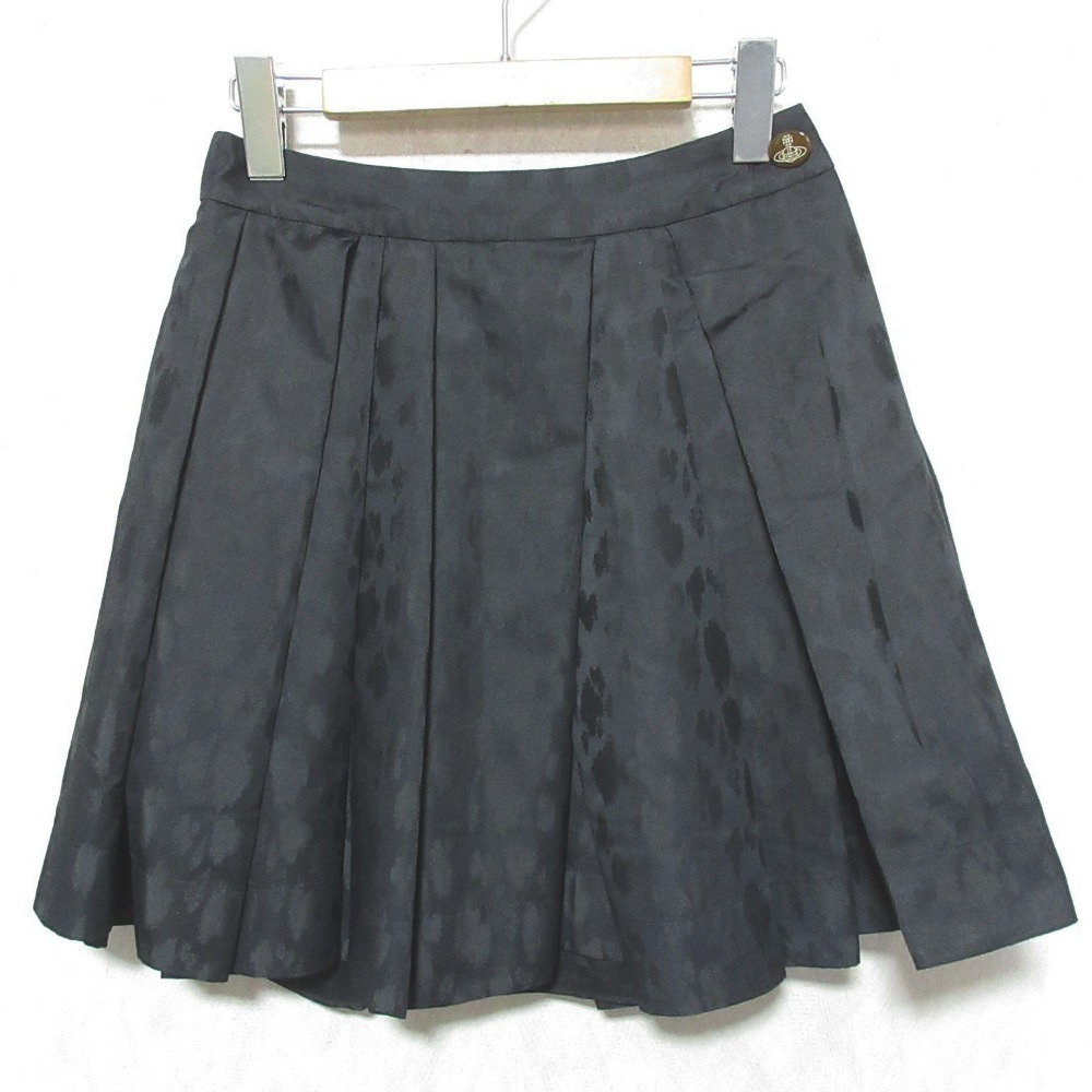 美品 Vivienne Westwood ヴィヴィアンウエストウッド レッドレーベル レオパードジャガード オーブボタン ミニスカート 1 ブラック拍卖
