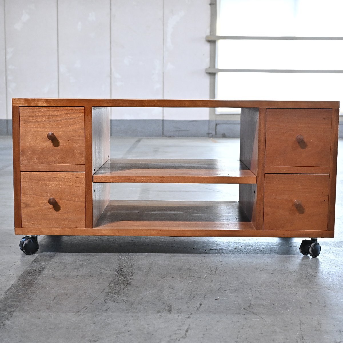 ウッドユウライクカンパニー 20万 チェリー無垢材 ローボード 引き出し 収納 テレビ AV キャスター ビデオラック WoodYouLikeCompany拍卖