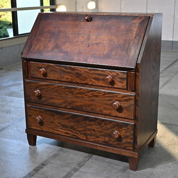 松本民芸家具 ライティングビューロー ミズメザクラ無垢材 チェスト デスク 収納 リビング ダイニング 書斎 クラシカル 水目桜_北海道 九州拍卖